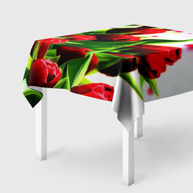 Скатерть 3D с принтом Тюльпаны в Новосибирске, 100% полиэстер (ткань не мнется и не растягивается) | Размер: 150*150 см | flower | букет | весна | красные | цветочки | цветы