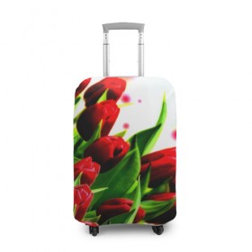 Чехол для чемодана 3D с принтом Тюльпаны в Новосибирске, 86% полиэфир, 14% спандекс | двустороннее нанесение принта, прорези для ручек и колес | flower | букет | весна | красные | цветочки | цветы