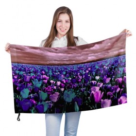 Флаг 3D с принтом Поле тюльпанов в Новосибирске, 100% полиэстер | плотность ткани — 95 г/м2, размер — 67 х 109 см. Принт наносится с одной стороны | flower | весна | поле | полевой цветок | природа | цветочки | цветы