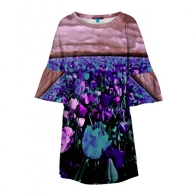 Детское платье 3D с принтом Поле тюльпанов в Новосибирске, 100% полиэстер | прямой силуэт, чуть расширенный к низу. Круглая горловина, на рукавах — воланы | flower | весна | поле | полевой цветок | природа | цветочки | цветы