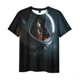 Мужская футболка 3D с принтом Девушка космонавт в Новосибирске, 100% полиэфир | прямой крой, круглый вырез горловины, длина до линии бедер | alien | космос | рипли | скафандр | чужой