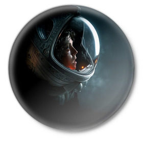 Значок с принтом Девушка космонавт в Новосибирске,  металл | круглая форма, металлическая застежка в виде булавки | alien | космос | рипли | скафандр | чужой