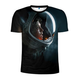 Мужская футболка 3D спортивная с принтом Девушка космонавт в Новосибирске, 100% полиэстер с улучшенными характеристиками | приталенный силуэт, круглая горловина, широкие плечи, сужается к линии бедра | alien | космос | рипли | скафандр | чужой