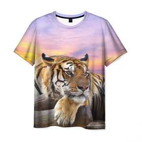 Мужская футболка 3D с принтом Тигр в Новосибирске, 100% полиэфир | прямой крой, круглый вырез горловины, длина до линии бедер | Тематика изображения на принте: амурский | животные | зверь | киса | кот | котенок | кошка | тигр | хищник