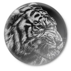 Значок с принтом Тигр в Новосибирске,  металл | круглая форма, металлическая застежка в виде булавки | Тематика изображения на принте: амурский | животные | зверь | киса | кот | котенок | кошка | серый | тигр | тигренок | хищник
