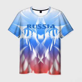 Мужская футболка 3D с принтом Россия и узоры в Новосибирске, 100% полиэфир | прямой крой, круглый вырез горловины, длина до линии бедер | абстрактный | интересный | красивый | мода | новый | объем | патриотизм | плавный | россия | стиль | стильный | узор | цвет | яркий