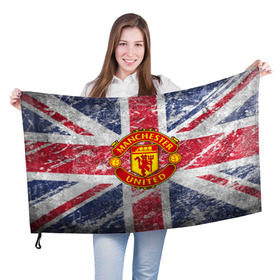 Флаг 3D с принтом British Manchester United в Новосибирске, 100% полиэстер | плотность ткани — 95 г/м2, размер — 67 х 109 см. Принт наносится с одной стороны | british | manchester united | mu | игра | манчестер | манчестер юнайтед | мю | флаг британии | футбол | эмблема мю