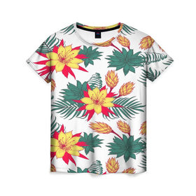 Женская футболка 3D с принтом Tropical Pattern в Новосибирске, 100% полиэфир ( синтетическое хлопкоподобное полотно) | прямой крой, круглый вырез горловины, длина до линии бедер | flower | поле | тропики | тропический | цветочки | цветы