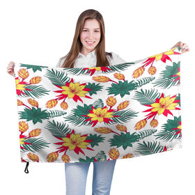 Флаг 3D с принтом Tropical Pattern в Новосибирске, 100% полиэстер | плотность ткани — 95 г/м2, размер — 67 х 109 см. Принт наносится с одной стороны | flower | поле | тропики | тропический | цветочки | цветы