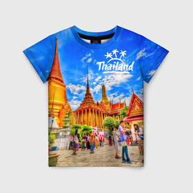 Детская футболка 3D с принтом Таиланд в Новосибирске, 100% гипоаллергенный полиэфир | прямой крой, круглый вырез горловины, длина до линии бедер, чуть спущенное плечо, ткань немного тянется | Тематика изображения на принте: architecture | bangkok | clouds | landmark | people | sky | temple of the emerald buddha | thailand | tourism | архитектура | бангкок | достопримечательность | люди | небо | облака | таиланд | туризм | храм изумрудного будды