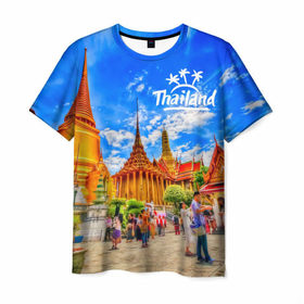 Мужская футболка 3D с принтом Таиланд в Новосибирске, 100% полиэфир | прямой крой, круглый вырез горловины, длина до линии бедер | Тематика изображения на принте: architecture | bangkok | clouds | landmark | people | sky | temple of the emerald buddha | thailand | tourism | архитектура | бангкок | достопримечательность | люди | небо | облака | таиланд | туризм | храм изумрудного будды