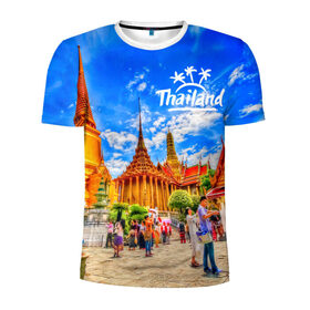 Мужская футболка 3D спортивная с принтом Таиланд в Новосибирске, 100% полиэстер с улучшенными характеристиками | приталенный силуэт, круглая горловина, широкие плечи, сужается к линии бедра | architecture | bangkok | clouds | landmark | people | sky | temple of the emerald buddha | thailand | tourism | архитектура | бангкок | достопримечательность | люди | небо | облака | таиланд | туризм | храм изумрудного будды