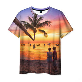 Мужская футболка 3D с принтом Таиланд в Новосибирске, 100% полиэфир | прямой крой, круглый вырез горловины, длина до линии бедер | beach | clouds | love | palm tree | people | sea | sky | sunset | thailand | tourism | закат | любовь | люди | море | небо | облака | пальма | пляж | таиланд | туризм