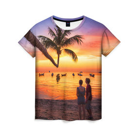 Женская футболка 3D с принтом Таиланд в Новосибирске, 100% полиэфир ( синтетическое хлопкоподобное полотно) | прямой крой, круглый вырез горловины, длина до линии бедер | beach | clouds | love | palm tree | people | sea | sky | sunset | thailand | tourism | закат | любовь | люди | море | небо | облака | пальма | пляж | таиланд | туризм