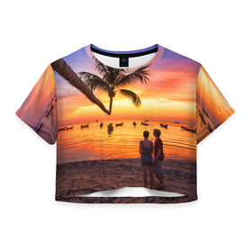 Женская футболка 3D укороченная с принтом Таиланд в Новосибирске, 100% полиэстер | круглая горловина, длина футболки до линии талии, рукава с отворотами | beach | clouds | love | palm tree | people | sea | sky | sunset | thailand | tourism | закат | любовь | люди | море | небо | облака | пальма | пляж | таиланд | туризм