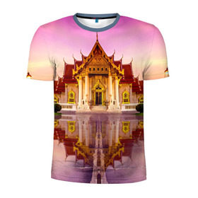 Мужская футболка 3D спортивная с принтом Таиланд в Новосибирске, 100% полиэстер с улучшенными характеристиками | приталенный силуэт, круглая горловина, широкие плечи, сужается к линии бедра | landmark | reflection | temple | thailand | tourism | water | вода | достопримечательность | отражение | таиланд | туризм | храм