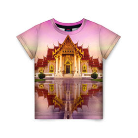Детская футболка 3D с принтом Таиланд в Новосибирске, 100% гипоаллергенный полиэфир | прямой крой, круглый вырез горловины, длина до линии бедер, чуть спущенное плечо, ткань немного тянется | landmark | reflection | temple | thailand | tourism | water | вода | достопримечательность | отражение | таиланд | туризм | храм