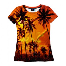 Женская футболка 3D с принтом Таиланд в Новосибирске, 100% полиэфир ( синтетическое хлопкоподобное полотно) | прямой крой, круглый вырез горловины, длина до линии бедер | clouds | nature | palms | sky | sunset | thailand | tourism | закат | небо | облака | пальмы | природа | таиланд | туризм