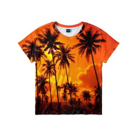 Детская футболка 3D с принтом Таиланд в Новосибирске, 100% гипоаллергенный полиэфир | прямой крой, круглый вырез горловины, длина до линии бедер, чуть спущенное плечо, ткань немного тянется | clouds | nature | palms | sky | sunset | thailand | tourism | закат | небо | облака | пальмы | природа | таиланд | туризм