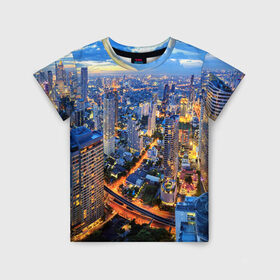 Детская футболка 3D с принтом Таиланд в Новосибирске, 100% гипоаллергенный полиэфир | прямой крой, круглый вырез горловины, длина до линии бедер, чуть спущенное плечо, ткань немного тянется | architecture | bangkok | city | lights | night | sky | skyscrapers | sunset | thailand | архитектура | бангкок | город | закат | небо | ночь | огни | таиланд