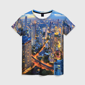 Женская футболка 3D с принтом Таиланд в Новосибирске, 100% полиэфир ( синтетическое хлопкоподобное полотно) | прямой крой, круглый вырез горловины, длина до линии бедер | architecture | bangkok | city | lights | night | sky | skyscrapers | sunset | thailand | архитектура | бангкок | город | закат | небо | ночь | огни | таиланд