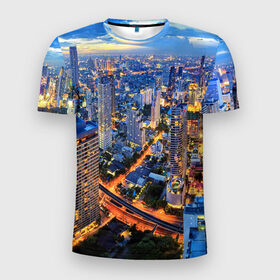 Мужская футболка 3D спортивная с принтом Таиланд в Новосибирске, 100% полиэстер с улучшенными характеристиками | приталенный силуэт, круглая горловина, широкие плечи, сужается к линии бедра | Тематика изображения на принте: architecture | bangkok | city | lights | night | sky | skyscrapers | sunset | thailand | архитектура | бангкок | город | закат | небо | ночь | огни | таиланд