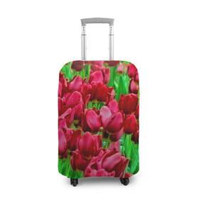 Чехол для чемодана 3D с принтом Поле цветов в Новосибирске, 86% полиэфир, 14% спандекс | двустороннее нанесение принта, прорези для ручек и колес | flower | весна | красные | цветочки | цветы
