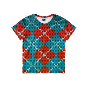 Детская футболка 3D с принтом Knitting pattern в Новосибирске, 100% гипоаллергенный полиэфир | прямой крой, круглый вырез горловины, длина до линии бедер, чуть спущенное плечо, ткань немного тянется | вязаный | рождество | свитер | текстура