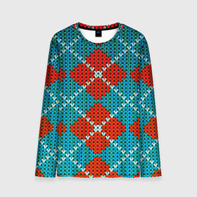 Мужской лонгслив 3D с принтом Knitting pattern в Новосибирске, 100% полиэстер | длинные рукава, круглый вырез горловины, полуприлегающий силуэт | Тематика изображения на принте: вязаный | рождество | свитер | текстура