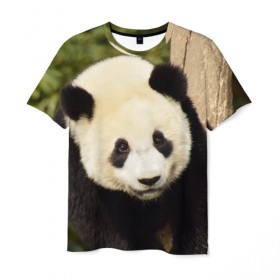 Мужская футболка 3D с принтом Панда на дереве в Новосибирске, 100% полиэфир | прямой крой, круглый вырез горловины, длина до линии бедер | животные | лес | медведь | медвежонок | панда | природа