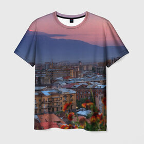 Мужская футболка 3D с принтом Армения в Новосибирске, 100% полиэфир | прямой крой, круглый вырез горловины, длина до линии бедер | айастан | армения | город | горы | дома | ереван | закат | пейзаж | ромашки | столица | страна | флора | хайастан | цветы | эривань