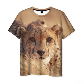 Мужская футболка 3D с принтом Гепард в Новосибирске, 100% полиэфир | прямой крой, круглый вырез горловины, длина до линии бедер | Тематика изображения на принте: амурский | гепард | животные | зверь | киса | кот | котенок | кошка | лев | леопард | пума | рысь | серый | тигр | тигренок | хищник