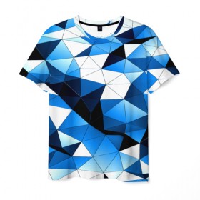 Мужская футболка 3D с принтом Голубой полигон в Новосибирске, 100% полиэфир | прямой крой, круглый вырез горловины, длина до линии бедер | абстракция | бумага | геометрия | грани | изгиб | линии | полигоны | полосы | постель | розовый | сочетания | текстура | треугольники