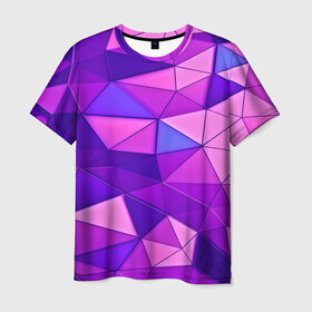 Мужская футболка 3D с принтом Розовые полигоны в Новосибирске, 100% полиэфир | прямой крой, круглый вырез горловины, длина до линии бедер | абстракция | бумага | геометрия | грани | изгиб | линии | полигоны | полосы | постель | розовый | сочетания | текстура | треугольники