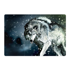Магнитный плакат 3Х2 с принтом Волк в Новосибирске, Полимерный материал с магнитным слоем | 6 деталей размером 9*9 см | animal | art | night | painting | predator | snow | view | winter | wolf | взгляд | волк | животное | зима | искусство | картина | ночь | снег | хищник