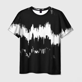 Мужская футболка 3D с принтом Черно-белый штрих в Новосибирске, 100% полиэфир | прямой крой, круглый вырез горловины, длина до линии бедер | краска | потертость | текстура | черно белый