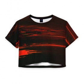 Женская футболка 3D укороченная с принтом Pixel paint в Новосибирске, 100% полиэстер | круглая горловина, длина футболки до линии талии, рукава с отворотами | абстракция | красный | потертость красок