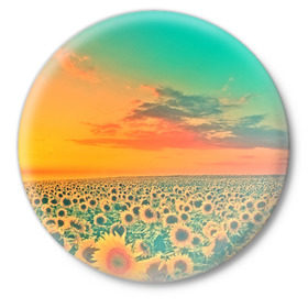 Значок с принтом Подсолнух в Новосибирске,  металл | круглая форма, металлическая застежка в виде булавки | flower | лето | поле | полевой цветок | природа | цветочки | цветы