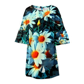 Детское платье 3D с принтом Полевые ромашки в Новосибирске, 100% полиэстер | прямой силуэт, чуть расширенный к низу. Круглая горловина, на рукавах — воланы | flower | лето | полевой цветок | цветочки | цветы