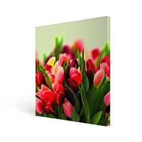 Холст квадратный с принтом Букет тюльпанов в Новосибирске, 100% ПВХ |  | flower | весна | цветочки | цветы