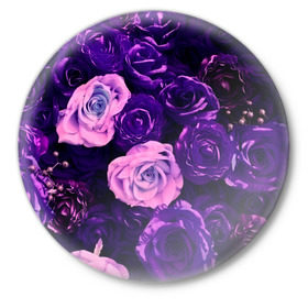 Значок с принтом Фиолетовые розы в Новосибирске,  металл | круглая форма, металлическая застежка в виде булавки | Тематика изображения на принте: flower | прикцветочки | розы | цветы