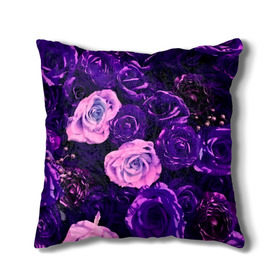 Подушка 3D с принтом Фиолетовые розы в Новосибирске, наволочка – 100% полиэстер, наполнитель – холлофайбер (легкий наполнитель, не вызывает аллергию). | состоит из подушки и наволочки. Наволочка на молнии, легко снимается для стирки | flower | прикцветочки | розы | цветы