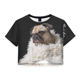 Женская футболка 3D укороченная с принтом Мопс в Новосибирске, 100% полиэстер | круглая горловина, длина футболки до линии талии, рукава с отворотами | бульдог | мопс | мопсик | мопсы | пес | песик | песики | собака | собаки | собачка