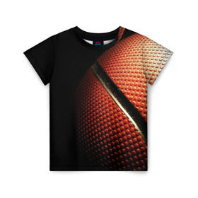 Детская футболка 3D с принтом Баскетбольный мяч в Новосибирске, 100% гипоаллергенный полиэфир | прямой крой, круглый вырез горловины, длина до линии бедер, чуть спущенное плечо, ткань немного тянется | Тематика изображения на принте: баскетбол | мяч | оранжевый | спорт | стритбол