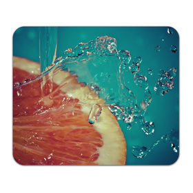 Коврик прямоугольный с принтом Грейпфрут в воде в Новосибирске, натуральный каучук | размер 230 х 185 мм; запечатка лицевой стороны | аппетитный | вода | грейпфрут | еда | красный | мокрый | пампельмус | помело | струя | цитрус | цитрусовые