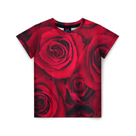 Детская футболка 3D с принтом Красные розы в Новосибирске, 100% гипоаллергенный полиэфир | прямой крой, круглый вырез горловины, длина до линии бедер, чуть спущенное плечо, ткань немного тянется | 8 марта | букет | весна | дары флоры | женщине | красные | лепестки | лето | любовь | отношения | подарок | розы | романтика | флора | цветок | цветы