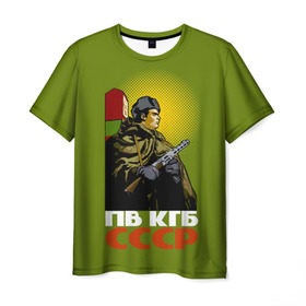 Мужская футболка 3D с принтом ПВ КГБ СССР в Новосибирске, 100% полиэфир | прямой крой, круглый вырез горловины, длина до линии бедер | армия | войска | кгб | о.м.с.к. | пв | пограничник | пограничные | солдат | ссср | столб
