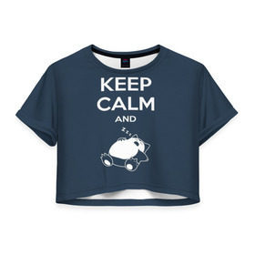 Женская футболка 3D укороченная с принтом Keep calm and zzz в Новосибирске, 100% полиэстер | круглая горловина, длина футболки до линии талии, рукава с отворотами | cat | cute | keep calm | sleep | zzz | будь спокоен | кот | котик | кошак | милый | с надписью | спящий