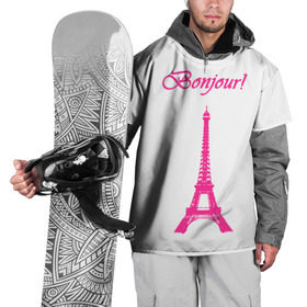 Накидка на куртку 3D с принтом Bonjour в Новосибирске, 100% полиэстер |  | bonjour | france | hi | paris | the eiffel tower | tourism | башня | париж | привет | туризм | франция | эйфелева