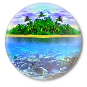 Значок с принтом Тропики в Новосибирске,  металл | круглая форма, металлическая застежка в виде булавки | остров | пейзаж | яркий